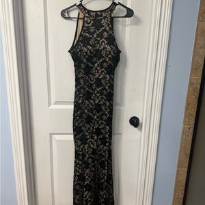 Honey and Rosie Black and Tan Floral Lace Maxi Dress